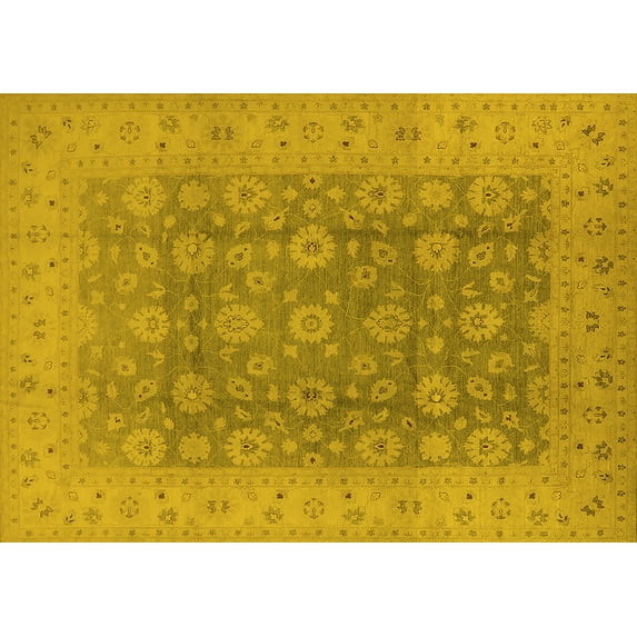 Ahgly Company Machine Washable Indoor Rectangle Oriental Yellow Traditional Area Rugs, 3' x 5'