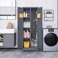 thumbnail image 2 of 65" H Garage Storage Cabinet, Broom Closet Cabinet with Adjustable Shelves, Metal Utility Cabinets with Pegboard and Hanging Rod for Garage,Home Office,Grey, 2 of 8