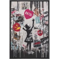 Wall26 Framed Canvas Wall Art Banksy Girl Heart Street Print Art Graffiti & Street Art Urban Architecture Cityscape Grunge Dark Modern Art Decor Abstract Geometric Print - 24"x36" Black