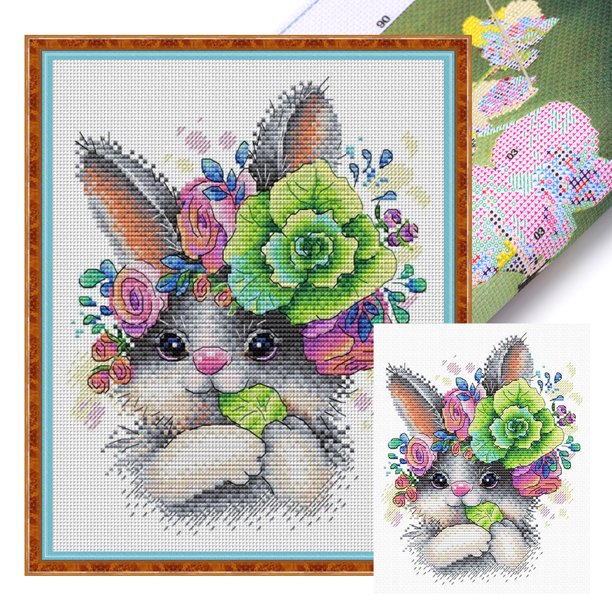 Bordado Parcial Algodón Ecológico 14CT Punto Cruz Conejo Encantador 20x25cm