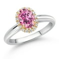 thumbnail image 2 of Gem Stone King 1.03 Cttw Pink Moissanite and Lab Grown Diamond Halo Engagement Ring for Women | 925 Silver and 10K Yellow Gold (Size 9), 2 of 4