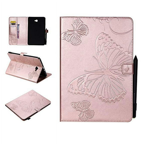 Galaxy Tab A 10.1-inch SM-T580/ SM-T585 Case, Allytech Embossed with Butterfly Series Folio Stand Wallet Case with Cards/Cash Holder for Samsung Galaxy Tab A 10.1" Tablet(SM-T580/ SM-T585),Rosegold
