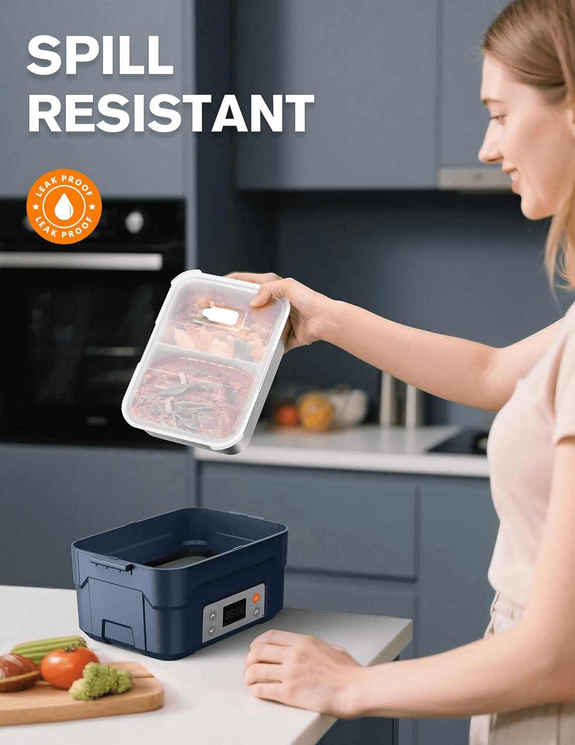 XL 6.3-Cup Cordless Electric Lunch Box for Adults, Heated Lunch Box for Men with Scheduled Heating, Portable Car Food Warmer with Utensils, Two-Tier Bag, Removable Divider