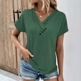 thumbnail image 2 of XIAfhje Womens Tops Tshirts Shirts For Women Summer Tops Casual Sexy Trendy Slant V-Neck Short Sleeves T-Shirts With Buttons Fashion Clothes Solid Color Pleats Tees Basic Tunic Tops, 2 of 6