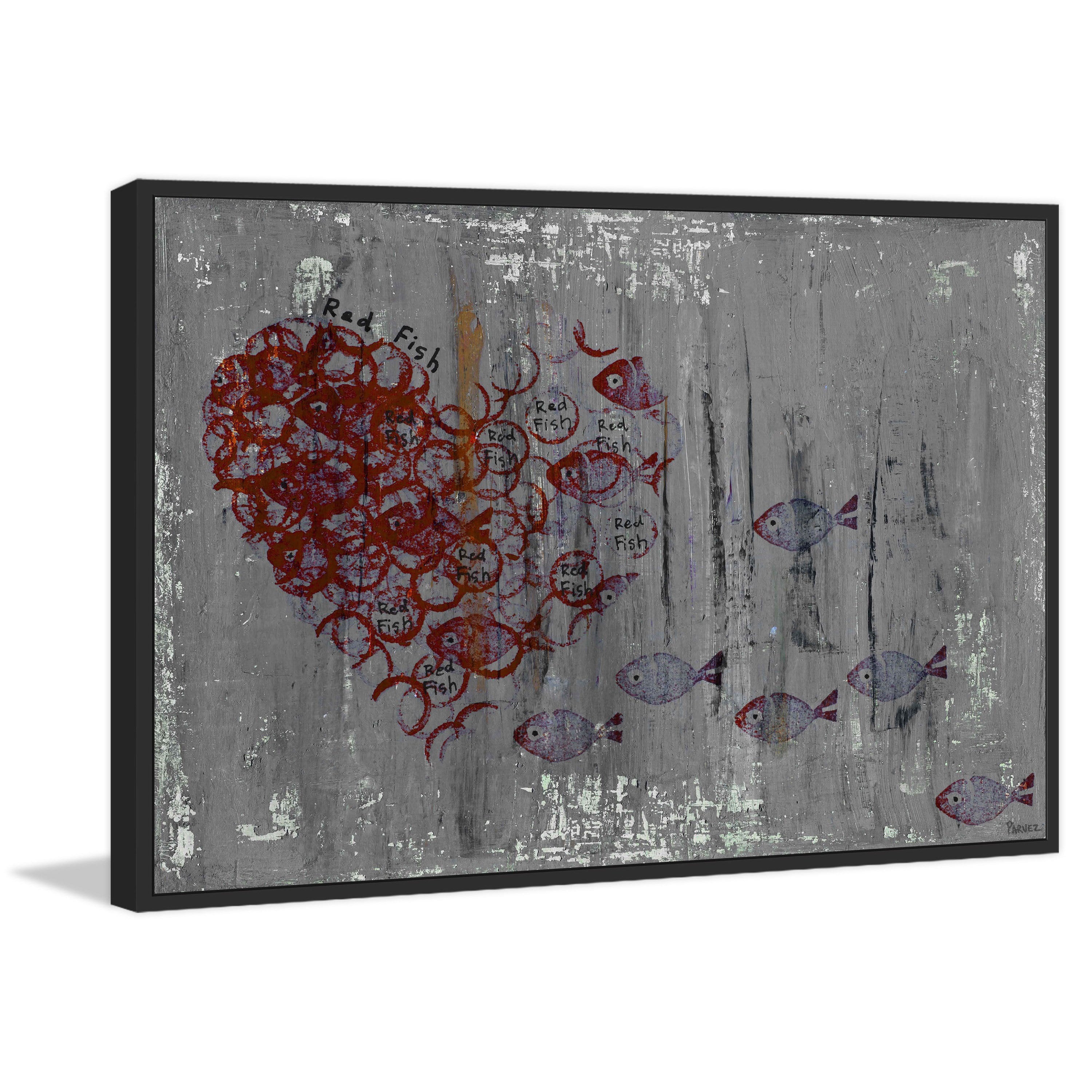 Fish Heart Floater Framed Painting Print on Canvas