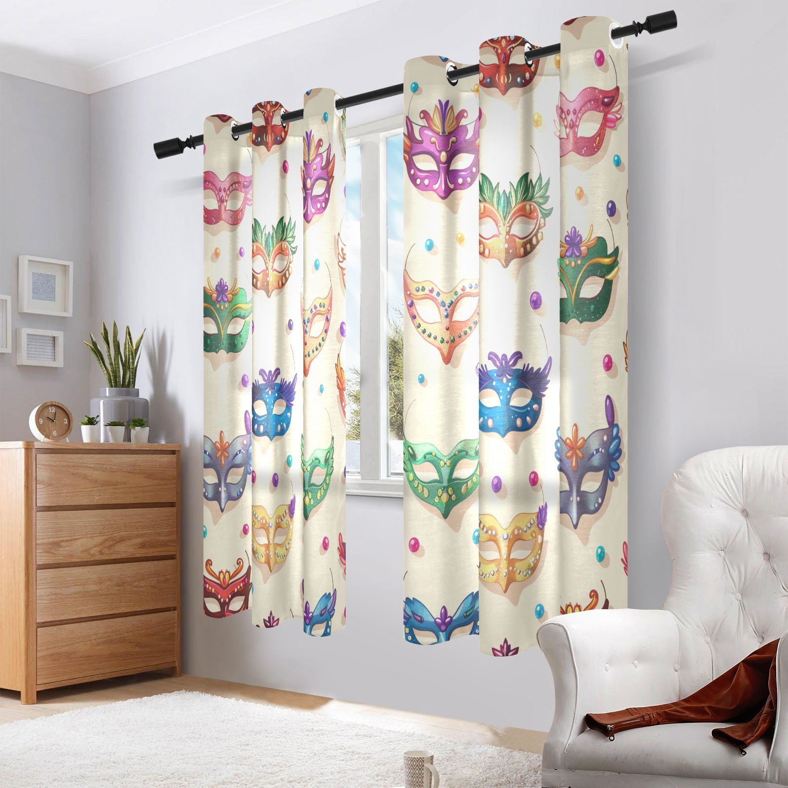 Carnival Masks Beads Blackout Curtains Thermal Insulation 63 inch Grommet for Bedroom Living Room Bathroom Kitchen Windows 2 Pack