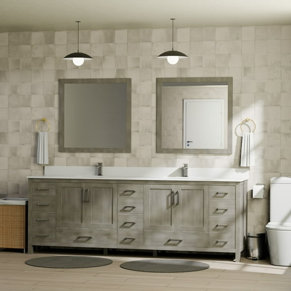 Jacques 84 in. W x 22 in. D Distressed Grey Double Bath Vanity and White Quartz Top