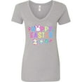 thumbnail image 3 of Inktastic Happy Easter with Bunny Face and Easter Eggs Women's V-Neck T-Shirt, 3 of 5