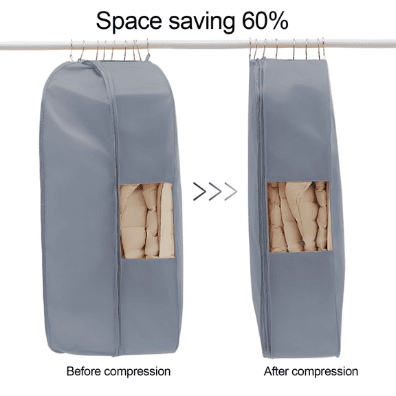 Space Saving Hanging Garment Bag with Self Compressions Zipper, Closet Organizers and Storage Dust-Proof Down Jacket Storage Bag for Coats Blankets, Sweaters, Seasonal