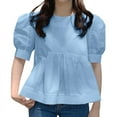 thumbnail image 3 of VONDA Women Fashion Puff Sleeve Half Sleeve O-Neck Blouse Ruffled Hem Pleated Tops, 3 of 4
