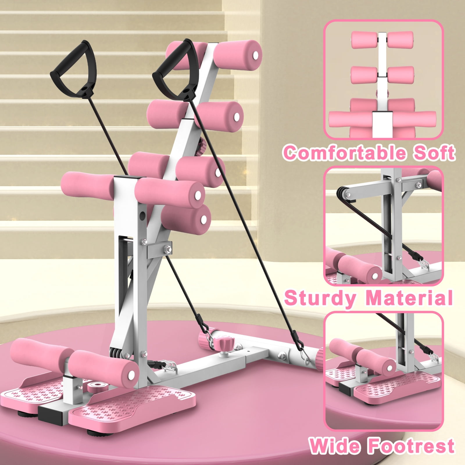 Deep Squat Machine with Resistance Bands, Squat Assist Trainer for Glutes Legs & Core Workout, Compact Home Gym Exercise Equipment with Non-Slip Base, 300 lbs Capacity
