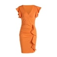 thumbnail image 4 of VISgogo Vestido de manga corta ajustado para mujer, de una pieza con escote en V profundo de color sólido en 10 colores, S / M / L / XL VISgogo moda, 4 of 9