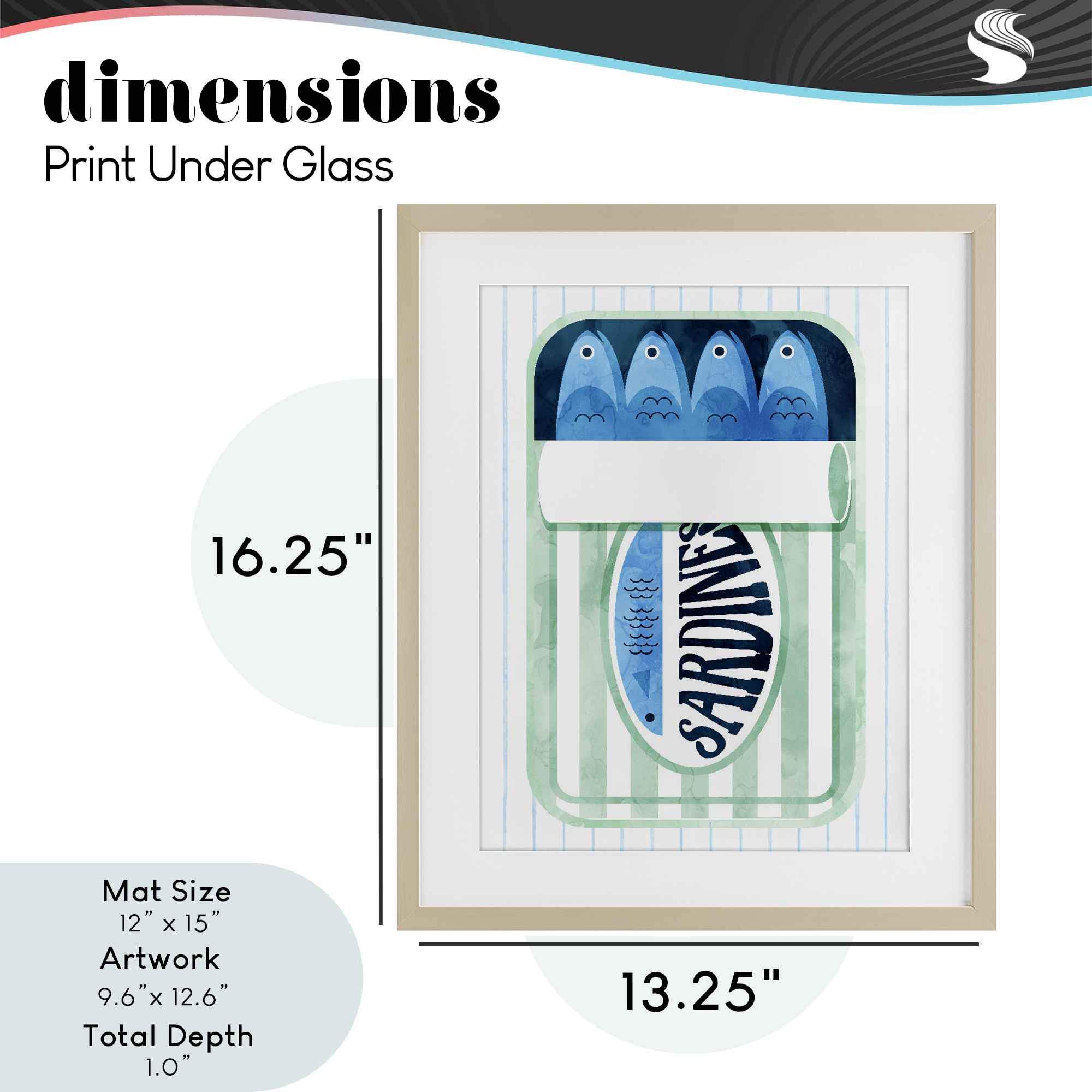Seafoam Sardine Tin over Stripes Birch Framed Print Under Glass, design by Daphne Polselli