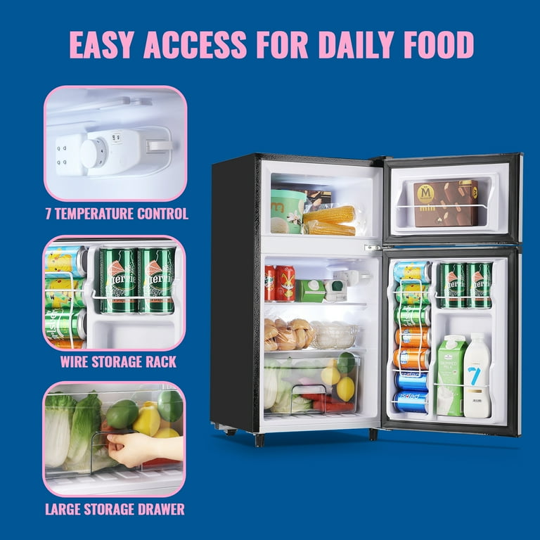 WANAI 3.5 Cu ft Slim & Compact Two Door Mini Fridge-Freezer