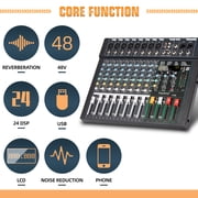 Depusheng FG8 Professional Audio Mixer 8 Channel Mixing Console MP3 Input, 48V Phantom Power,Black Bluetooth USB Audio Mixer for PC