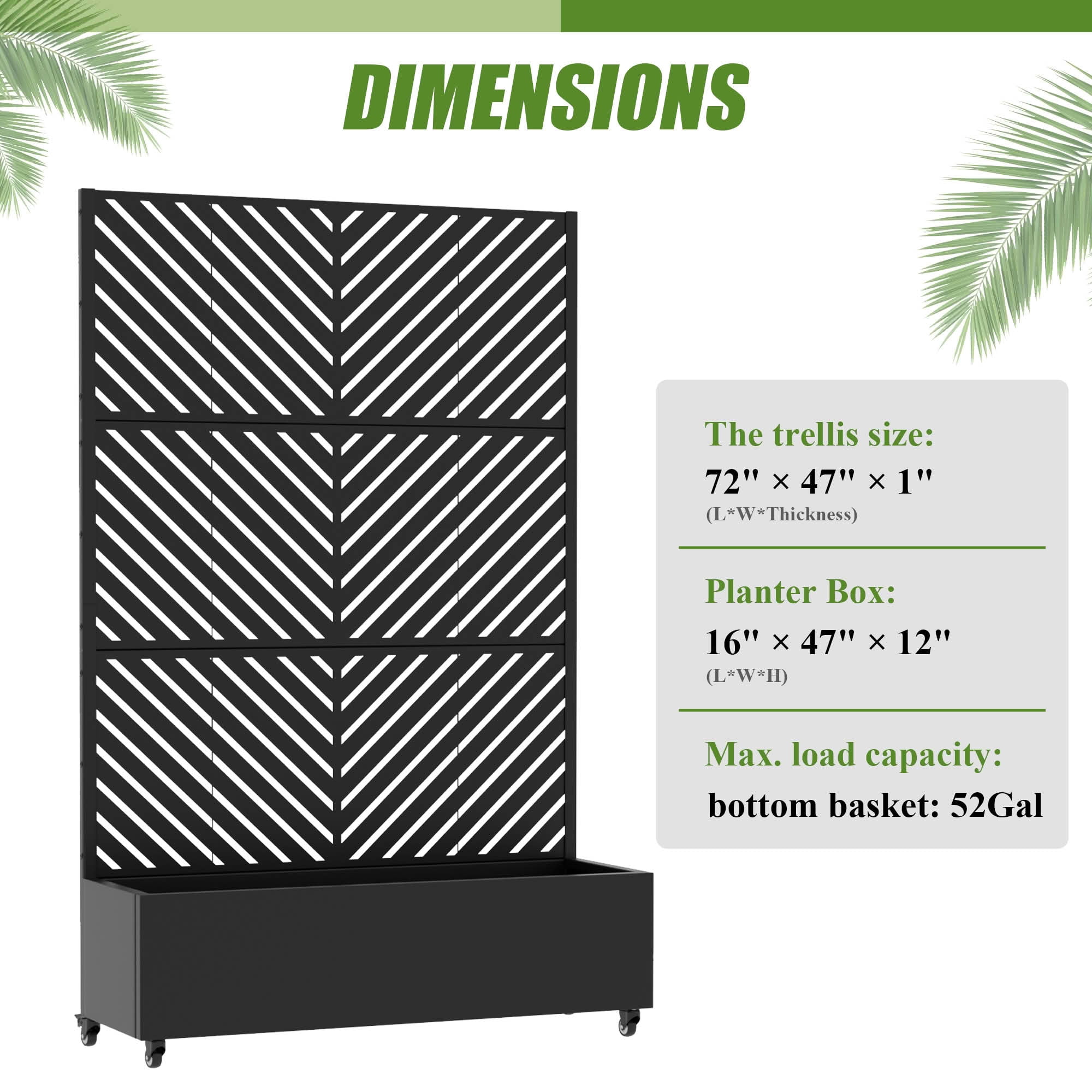MAYEERTY 72X47" Metal Outdoor Black Privacy Screen with Planter Box for Backyard & Garden, 3 Piece Set, Double‑sided Installation