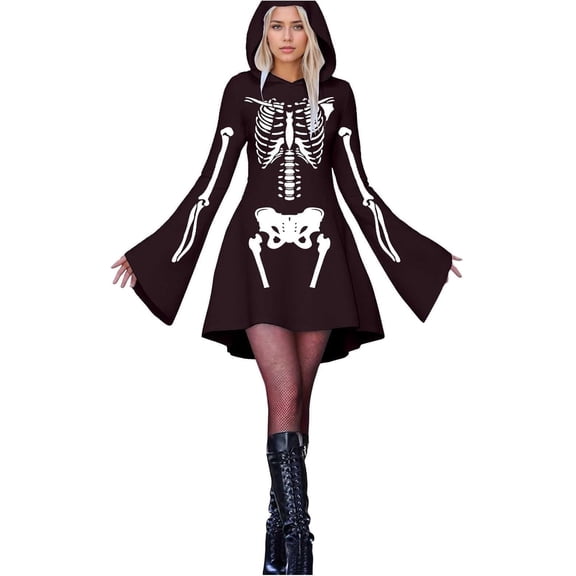 Halloween Dresses For Women Adult Skeleton Dress Comfy Easy Onesie Jumpsuit With Cozy Hooded
