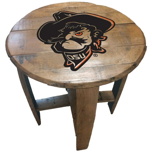 Oklahoma State Cowboys Team Logo Oak Barrel Table