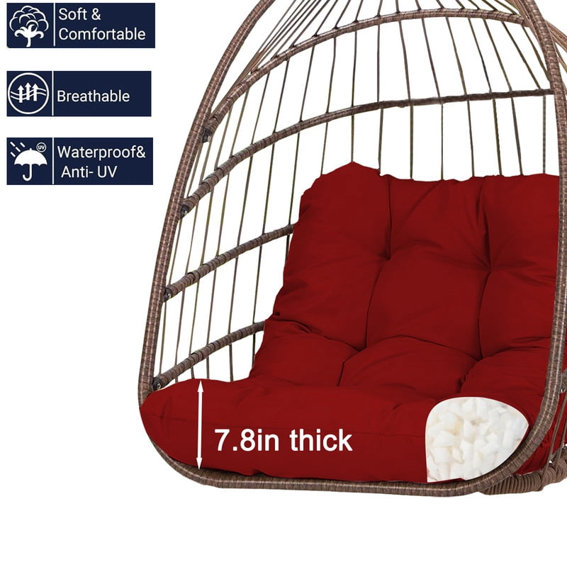 Outdoor Egg chair cushion replacement,Waterproof hanging hammock swing chair cushions,Papasan Rocking Chair pad for Patio Bedroom Porch Garden（Red）