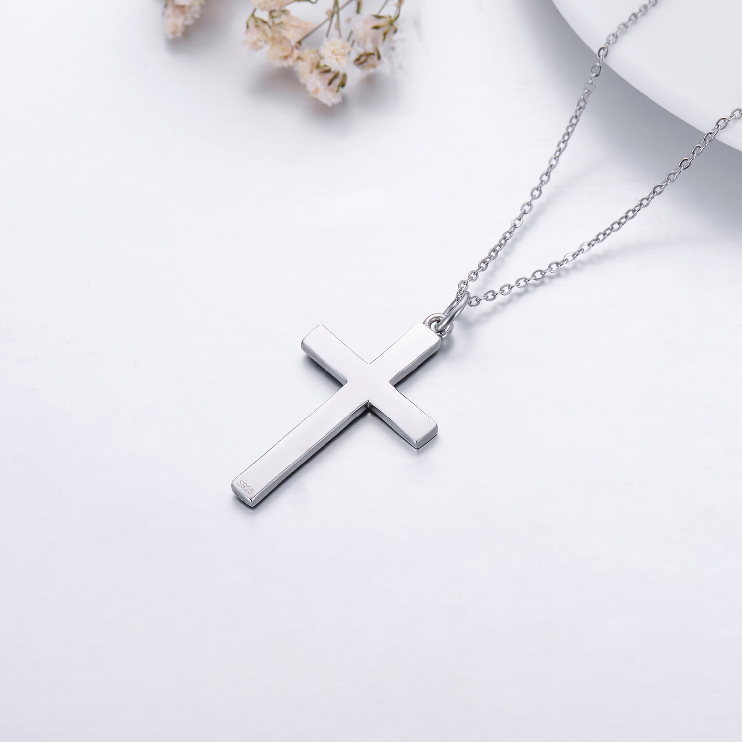 Coachuhhar Cross Necklace 925 Sterling Silver Cross Pendant Necklace with Abalone Shell Cross Jewelry Gifts for Women Men