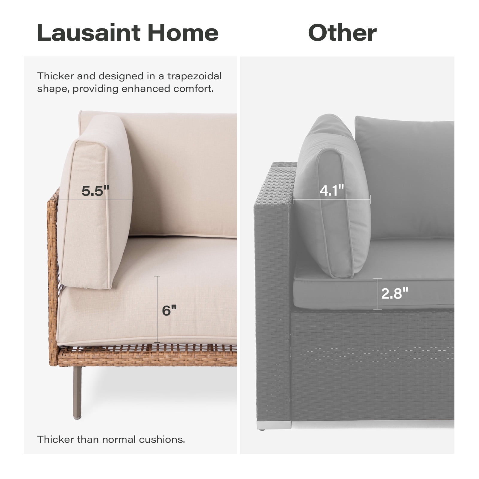 LAUSAINT HOME 5 Pieces Patio Conversation Set, Outdoor Wicker Furniture Set with Beige Cushions for Garden