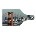 thumbnail image 2 of United States Cutting Board, San Francisco Bridge and Cityscape Metropolis Financial District, Tempered Glass Cutting and Serving Board, Wine Bottle Shape, Pale Blue Orange White, by Ambesonne, 2 of 5