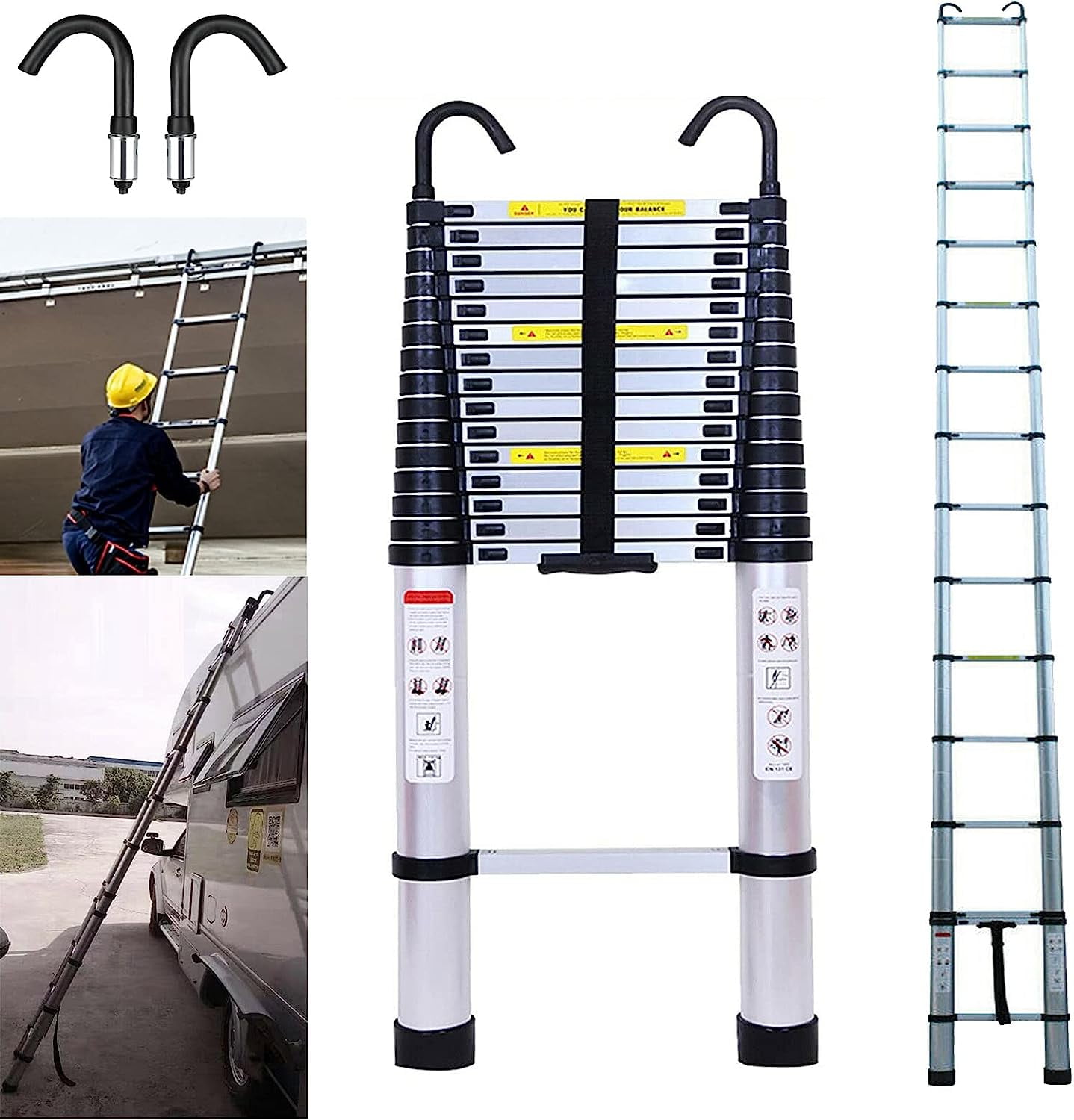 Telescoping Ladder 20FT Ladder with Roof Ladder Hooks, Aluminum