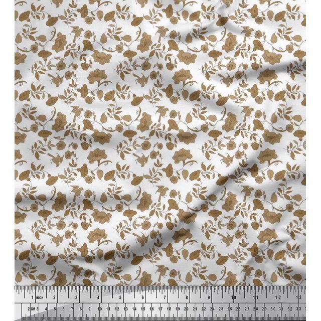 Soimoi Cotton Jersey Fabric Leaves,Bird & Floral Artistic Print Fabric by Yard 58 Inch Wide