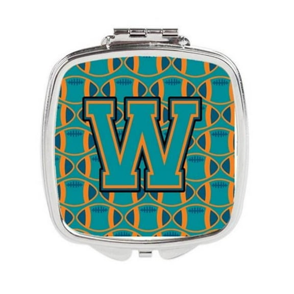 Carolines Treasures  Letter W Football Aqua - Orange & Marine Blue Compact Mirror