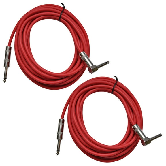 Seismic Audio 2 Pack of Red 20 Foot Right Angle to Straight Guitar Instrument Cables Red - SAGC20R-Red-2Pack