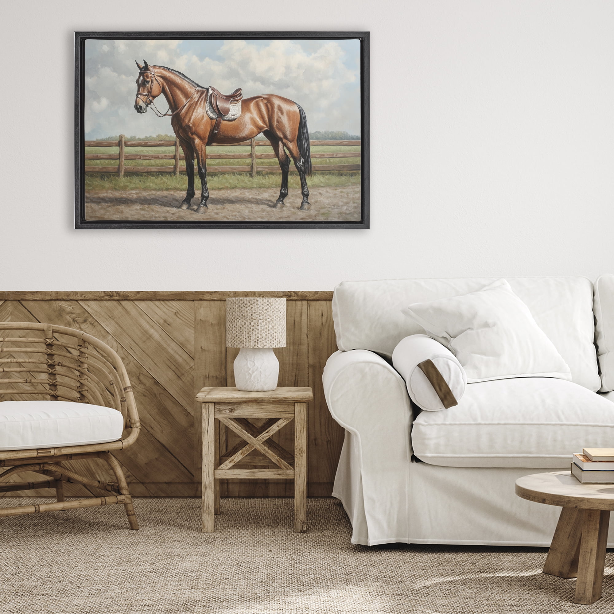 Stupell Industries Sunshine Pony on Farm Path Black Framed Floater Canvas Wall Art, design by Petal Prints Design