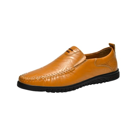 

Josdec Oversized Men s Shoes Leather Pea Leather Shoes Driving Lazy Shoes Khaki on Clearance