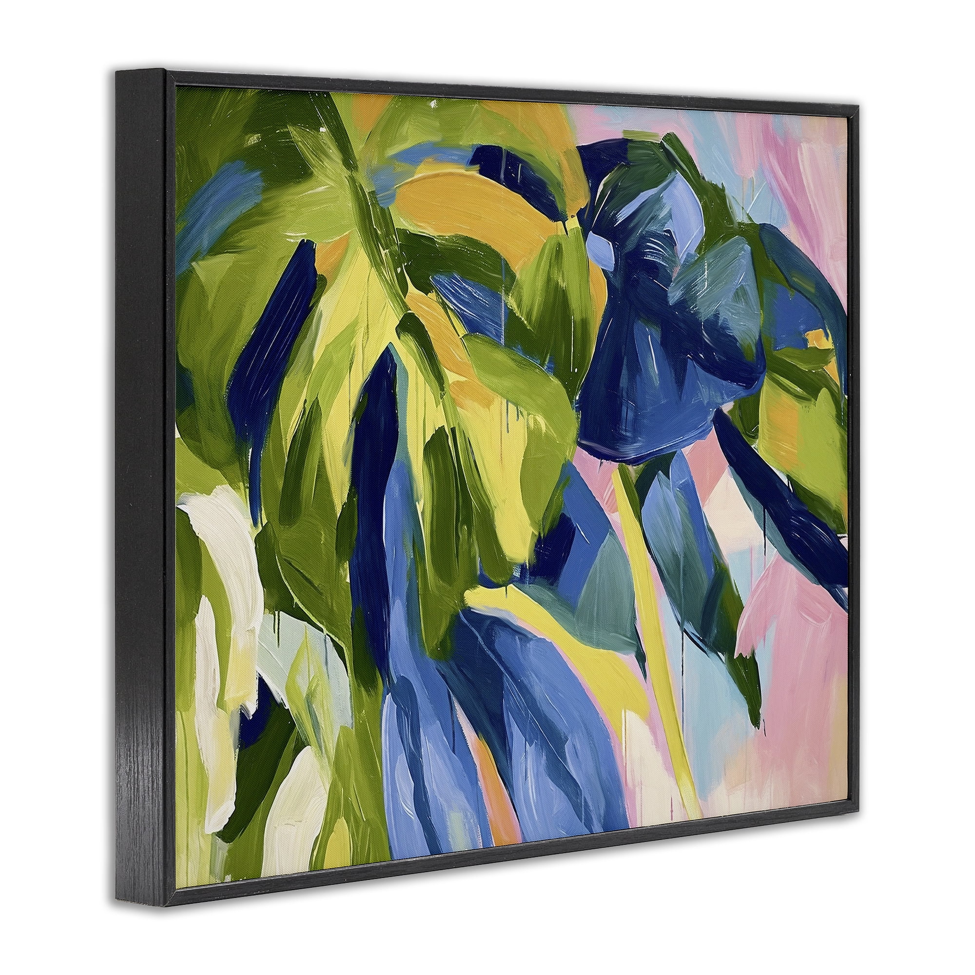 Stupell Industries Tropical Leaves Layered Botanical & Floral Painting Black Framed Art Print Wall Art, 30 x 24