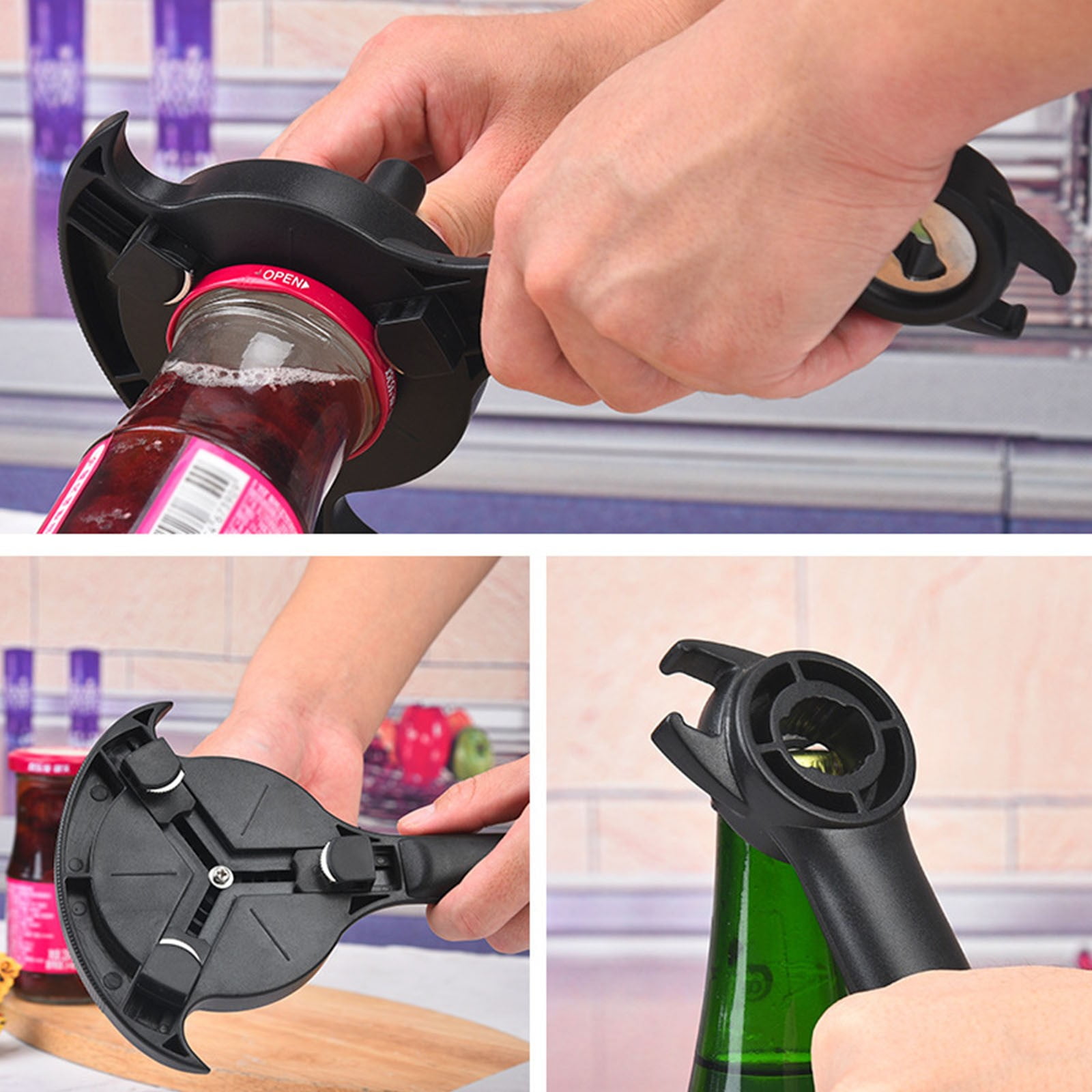 Adjustable Stainless Steel Jar Opener, Multifunctional Lid Gripper & Bottle Cap Opener for Weak Hands, Stainless Steel Can Opener Easy-Open Tool for Jars, Cans, Bottles Kitchen Gadget (1PC)