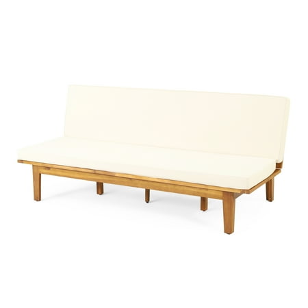 Cavanaugh Acacia Wood Outdoor Convertible Daybed with Cushion, Teak and Beige