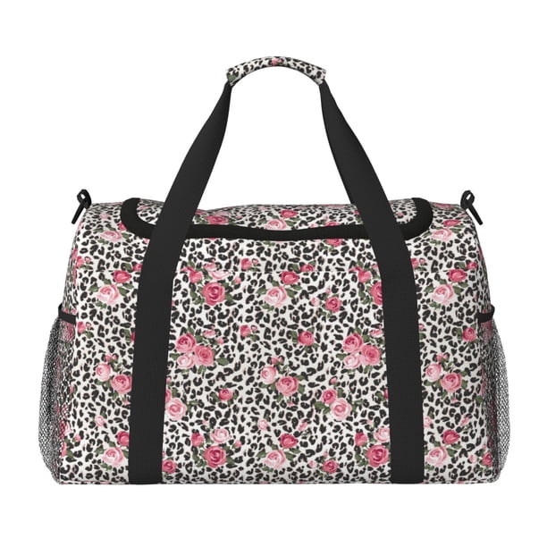 Balery Rose Mix Leopard 3 Bolsa de Gimnasio para Mujeres, Bolsa de Viaje con Bolsillo Húmedo, Bolsa de Fin de Semana para Mujeres, Bolsa de Viaje Resistente al Agua