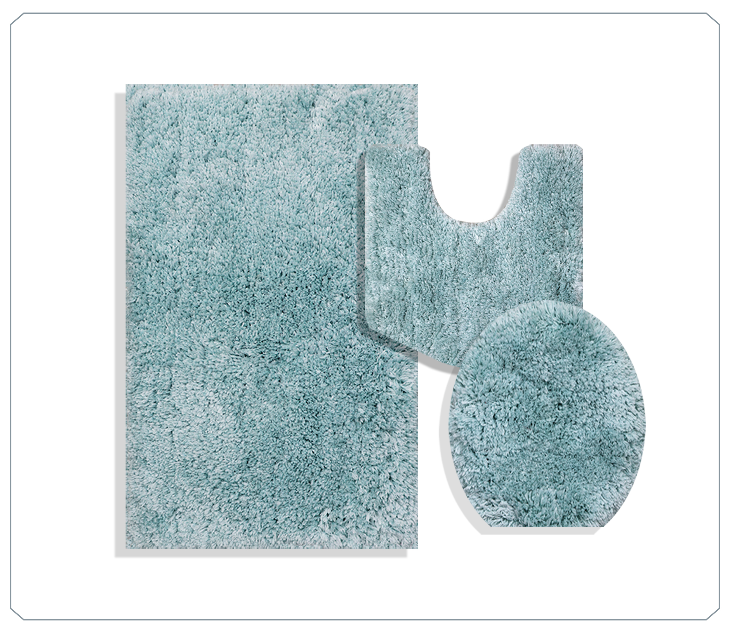 Essential 3-Piece Bathroom Rug Set, Plush Microfiber Bath Mat, U-Shaped Contour Rug and Toilet Lid Cover, Ultra Absorbent, Quick-Dry, Non-Slip Bathroom Mats, Machine Washable, Turquoise