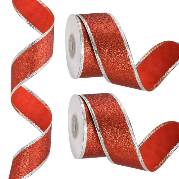 20 Yards x 1.5" Christmas Ribbon Metallic Wired Ribbon Shine Gift Wrapping Ribbon for Craft Birthday Wedding Festival Decoration, Red Silver