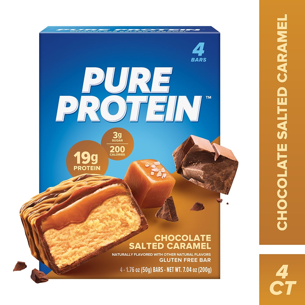(3 pack) Pure Protein Chocolate Salted Caramel Bar, 20g Protein, Low Sugar, Gluten Free, 1.76 oz, 4 Count