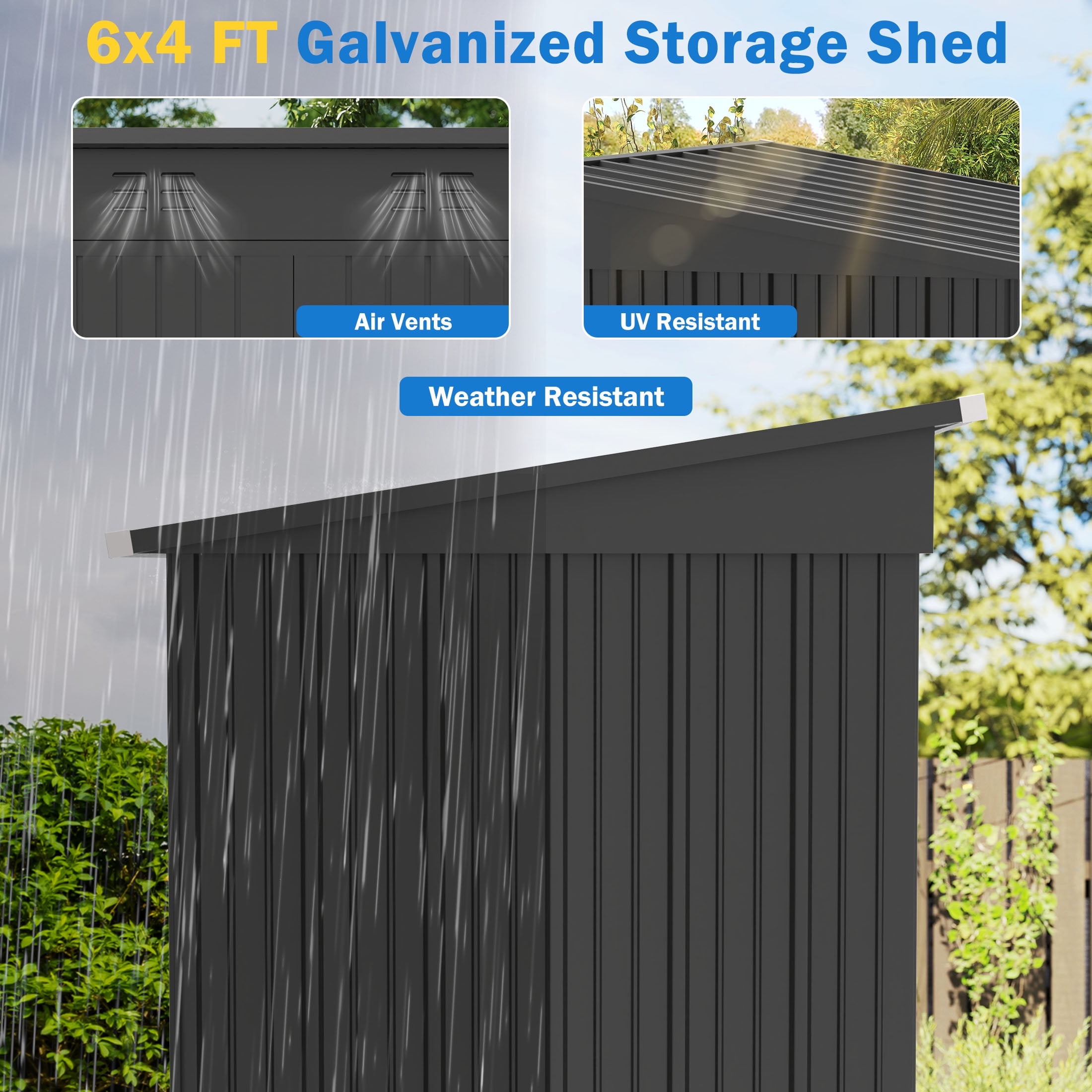 Clearance Storage Shed, Enyopro 6'x4' Outdoor Storage Sheds, Metal Storage House with Lockable Door, Storage Garden Tool shed for Lawnmower, Bike, Garage, Gray