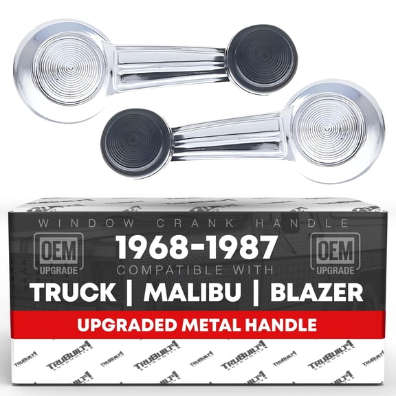 Window Crank Handle Set, Front/Rear Driver & Passenger - Compatible with 1965-1996 Buick, Oldsmobile, Chevrolet, GMC, Cadillac, Pontiac Models - Chrome With Black Knob - OEM 1732326, 20348200, 76912