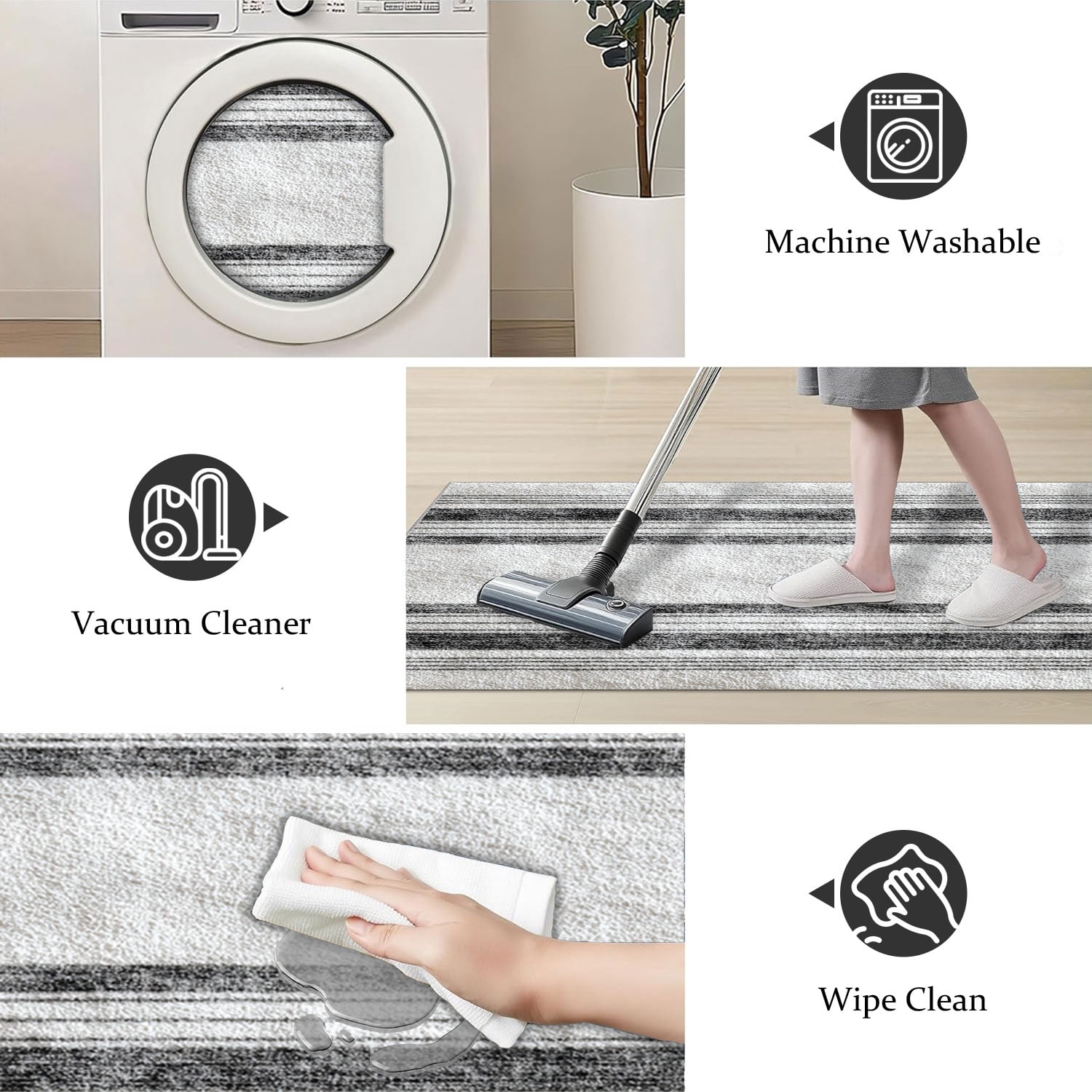3 Piece Kitchen Rug Set, Non-Slip And Washable, Abstract Pattern Kitchen Hallway Rug, Soft And Comfortable, Suitable For Sinks, Floors, Entrances, Hallways and Bathrooms