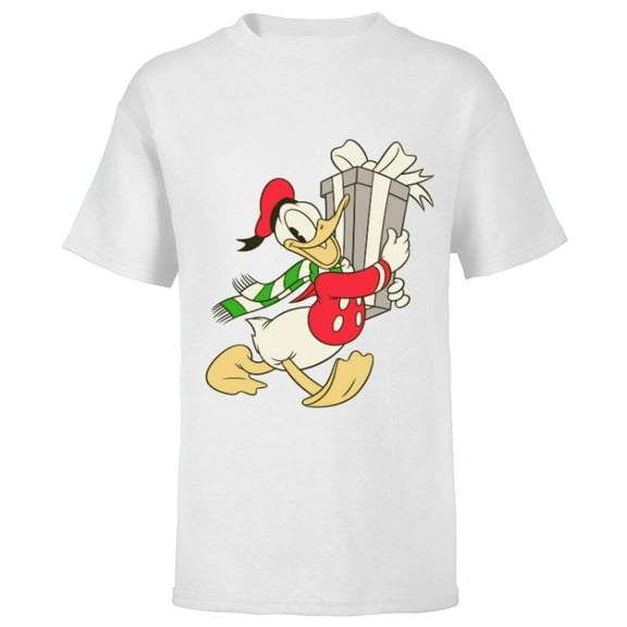 Disney Vintage Donald Duck with Holiday Present - Short Sleeve T-Shirt for Kids - Customized-White