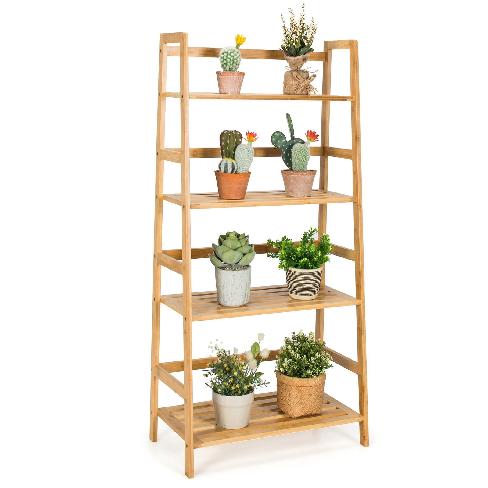 Giantex 4 Tier Bamboo Ladder Shelf Freestanding Bookcase Storage Rack Farmhouse Plant Stand Walmart