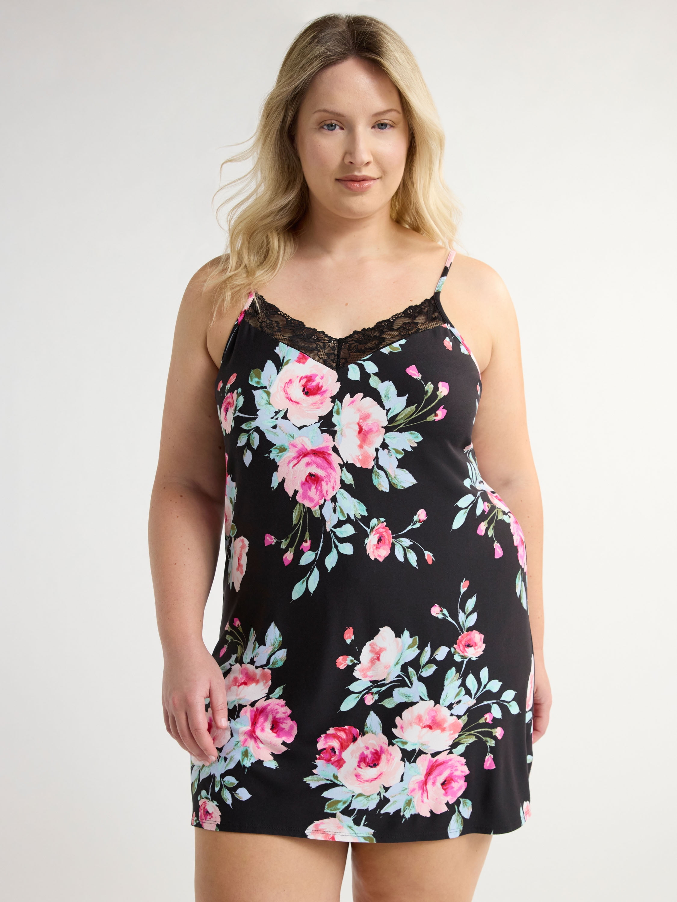 Joyspun Women’s Dreamy Soft Collection Lace Trim Knit Chemise, Sizes XS to 3X