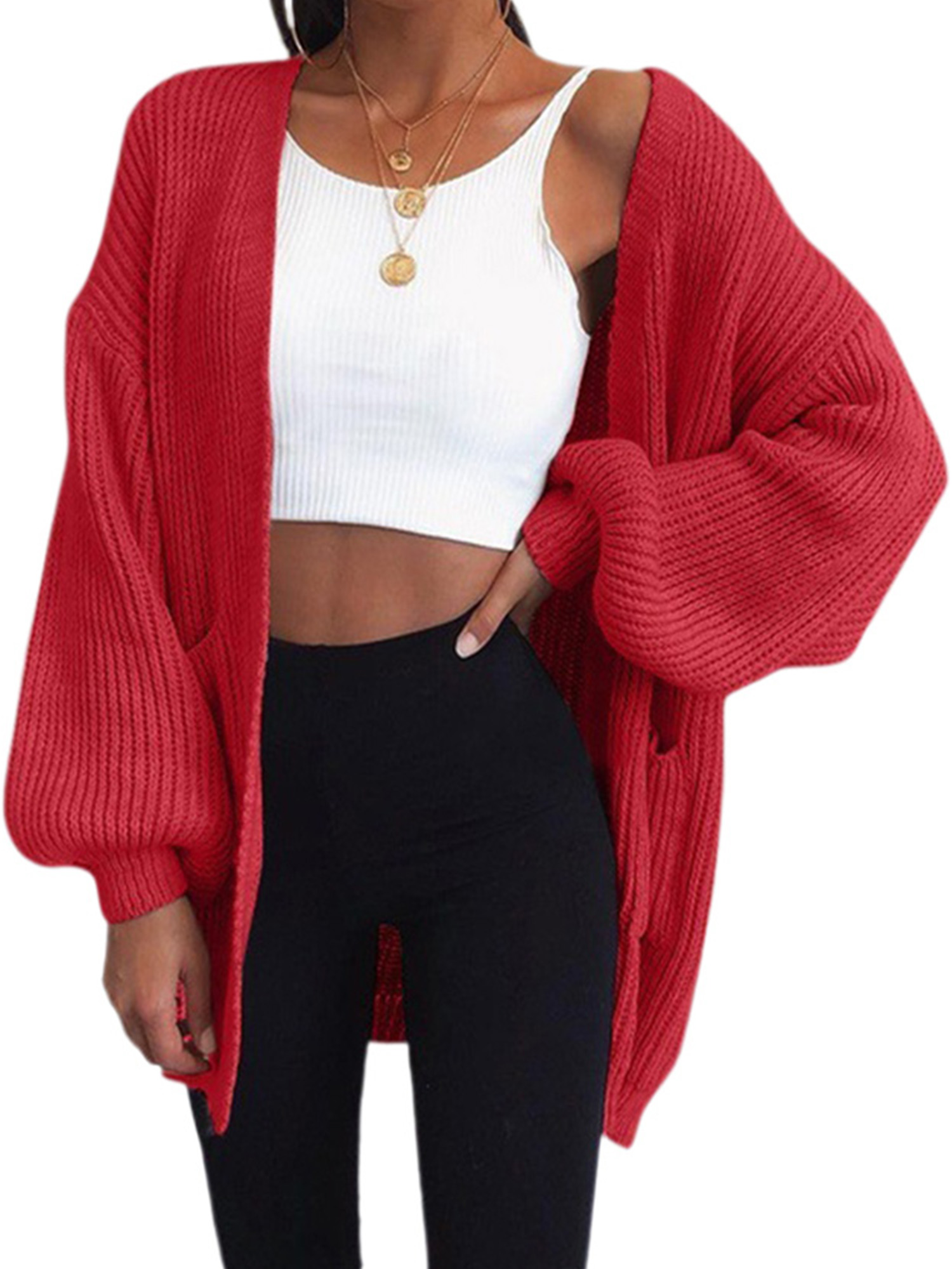 Womens Oversized Chunky Open Front Cardigan Sweaters Cable Knit Long