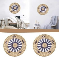 Boho Wall Basket Verdsylv Boho Wall Basket Set - Handmade Rattan Woven Macrame Tapestry with Serving Tray Function, Flat Round Wicker Decor for Bedroom & Living Room, Rattan Macrame Decor, Grey