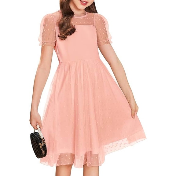 GJSYRH Girls Wedding Party Formal Dress Junior Bridemaid Dresses for Tulle High Low Dress Pink 5-6 Years