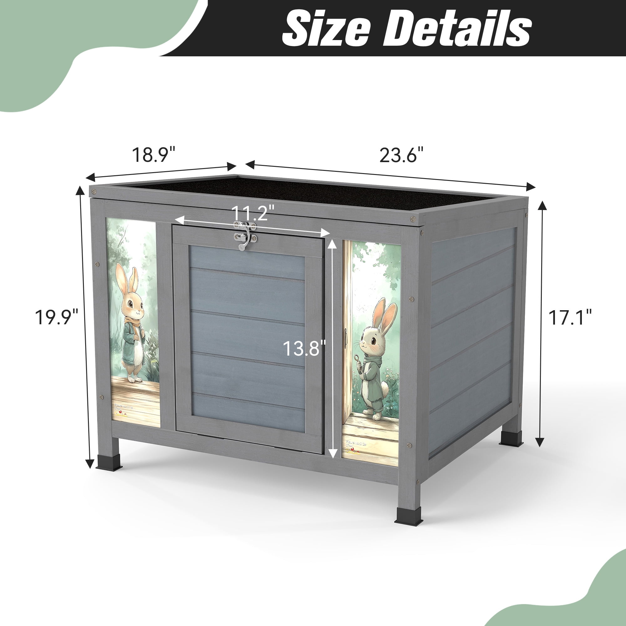 Noaman Outdoor Wooden Rabbit Hutch with Lockable Door, 23.62x18.62x19.5in Weatherproof Pet House for Small Animals, Gray