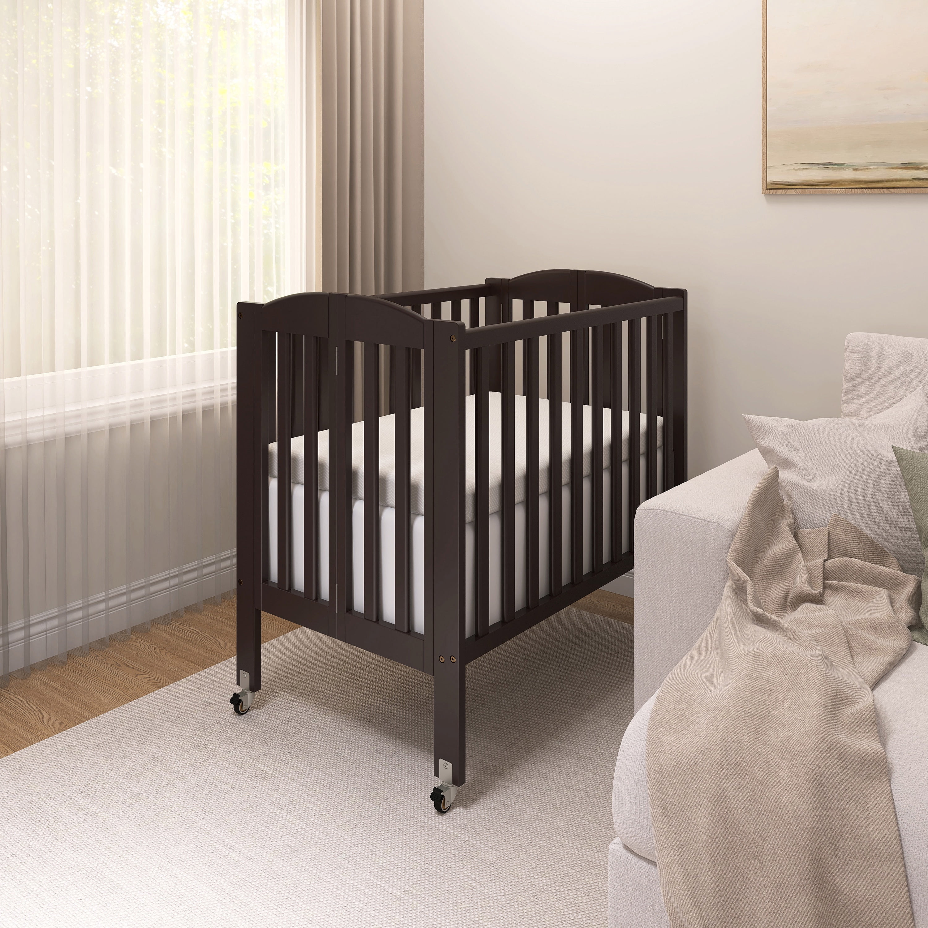 Dream On Me 2-in-1 Folding Portable Mini Crib, Chocolate Chip